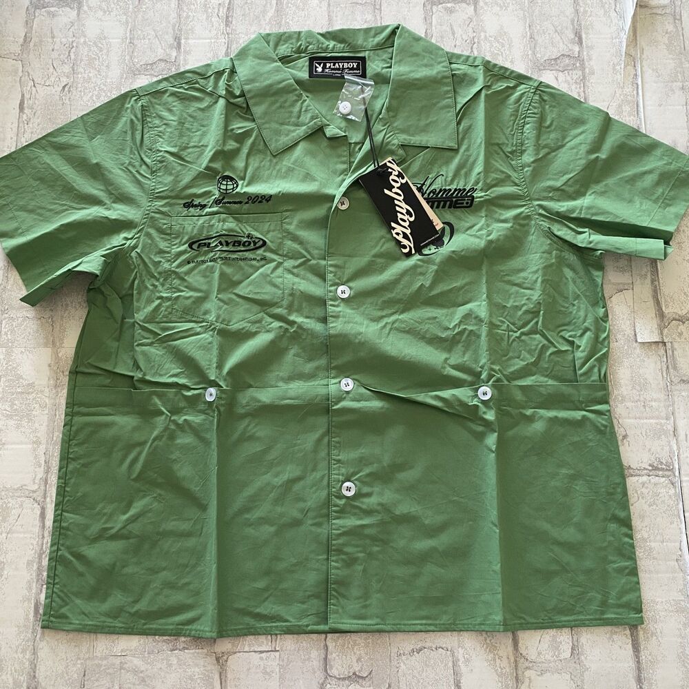 NWT Homme Femme Playboy Mint Green Button Up Collared Shirt Street Wear Sz L - Picture 3 of 8